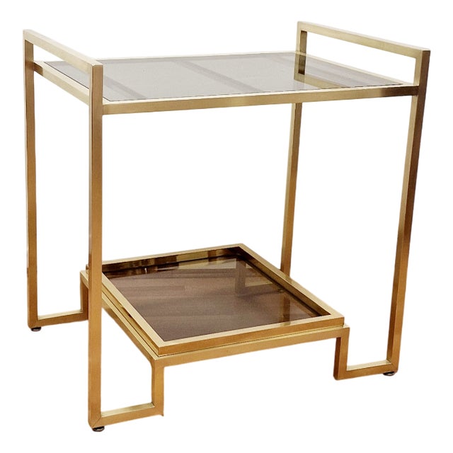 Brass Coffee Table with Smoked Glass by Guy Lefevre for Maison Janson, 1970s For Sale