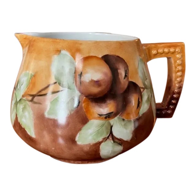 Early 20th Century Jean Pouyat Hand Painted Limoges Porcelain Cider Pitcher For Sale