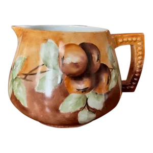 Jean Pouyat Limoges Cider Pitcher Early 20th Century Hand Painted Porcelain