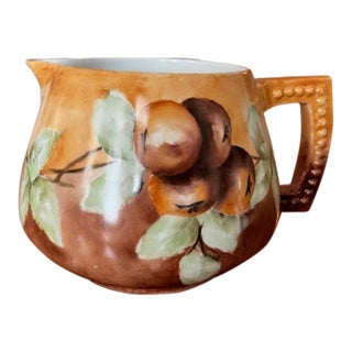 Jean Pouyat Limoges Hand Painted Porcelain Cider Pitcher Early 20th Century For Sale