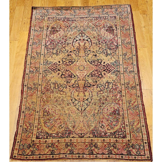 Textile 19th Century Persian Kerman Lavar Rug, Hand-Knotted Wool, Floral Pattern, Ivory & Red, 4x6 For Sale - Image 7 of 15