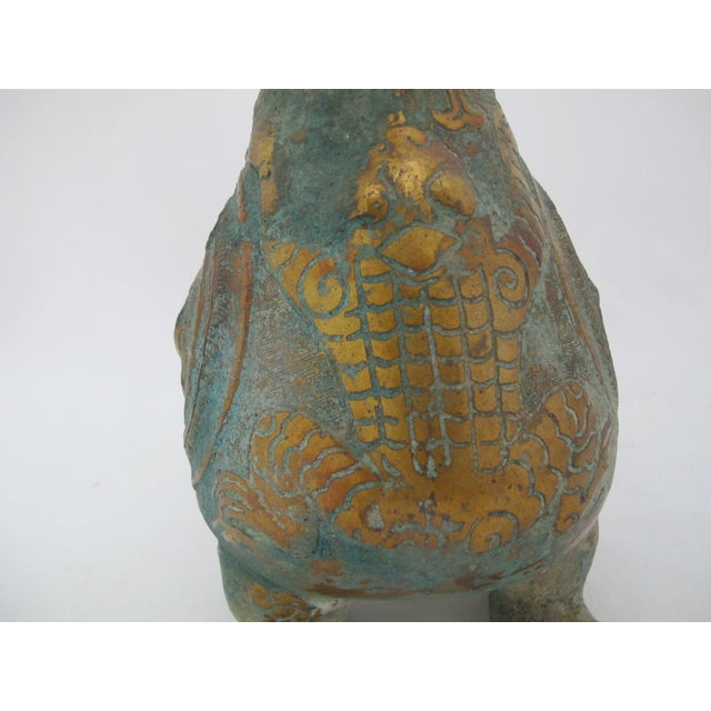 Chinese Archaic Bird Bronze Ware Gold Toad Accent Ritual Wine Vessel Pitcher For Sale In Portland, OR - Image 6 of 18