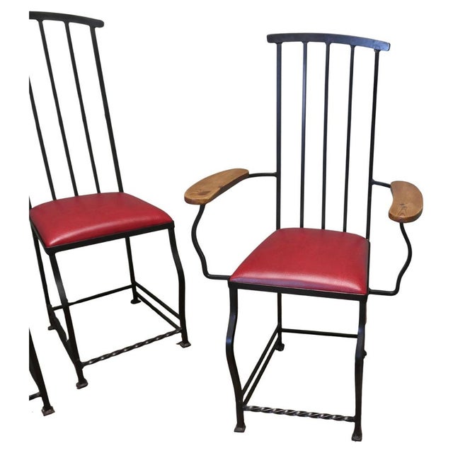 High Back Strap-Work Dining Chairs in Iron, 1970s, Set of 6 For Sale - Image 3 of 9