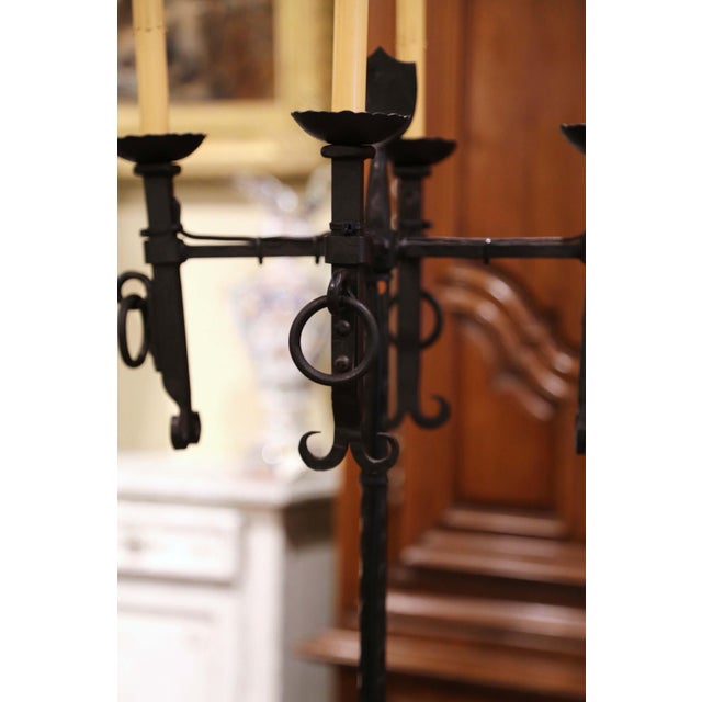 Early 20th Century French Gothic Forged Iron Four-Light Floor Lamp For Sale - Image 10 of 13