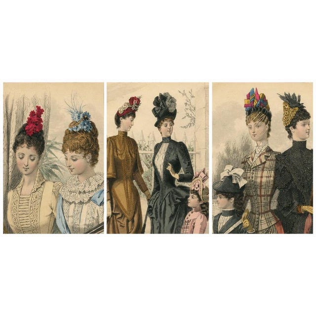 French Fashion Plates with Paris Ladies & Children, 1880, Engravings, Set of 3 For Sale - Image 6 of 10