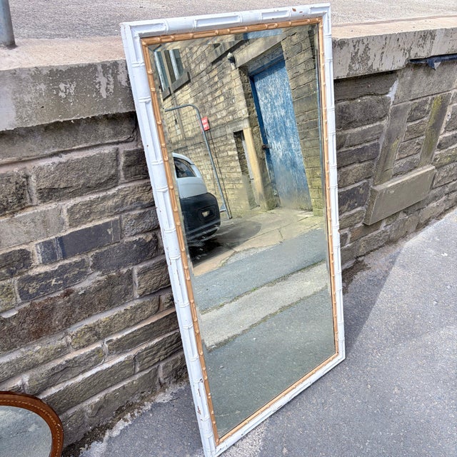 Mid-Century White and Gilt Faux Bamboo Floor Mirror For Sale - Image 4 of 9
