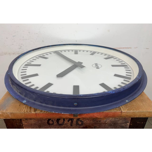 Industrial German Blue Factory Wall Clock from Burk, 1960s For Sale - Image 12 of 18