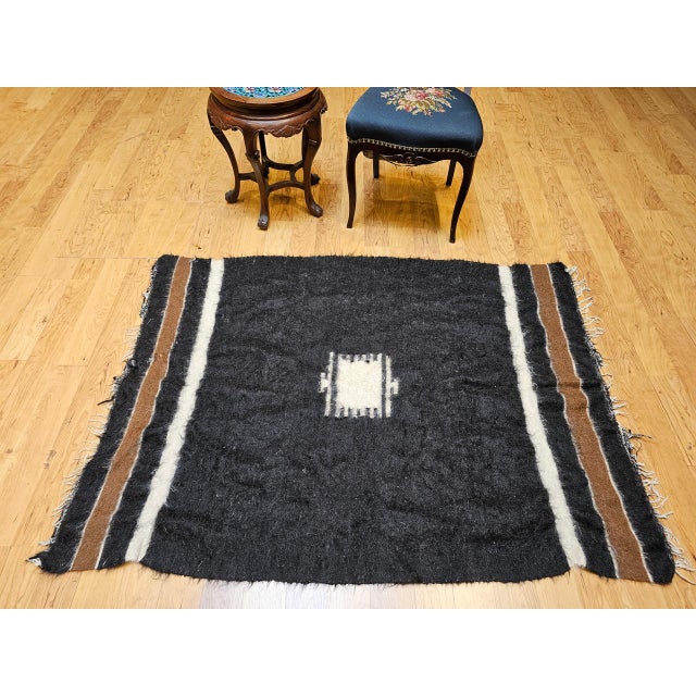 Vintage Turkish Tulu Tribal Area Rug, Handwoven, Shag Wool Pile, 4' x 5' For Sale - Image 4 of 16