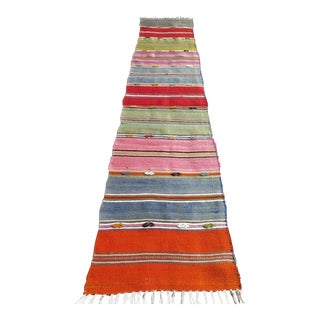 Vintage Turkish Handmade Runner Kilim Rug - 18"x89" For Sale