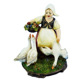 Arturo Pannunzio, Sculpture of a Girl with Geese, 1920s, Ceramic For Sale