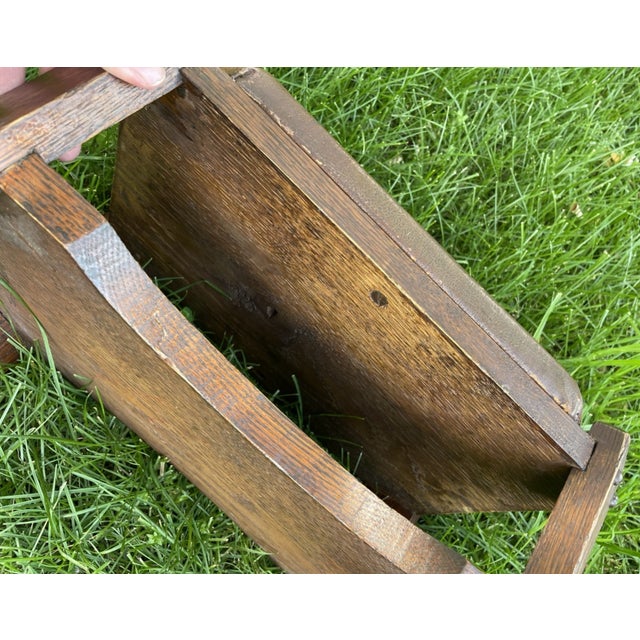 Antique Arts and Crafts Wood & Leather Footstool, Signed For Sale - Image 6 of 14