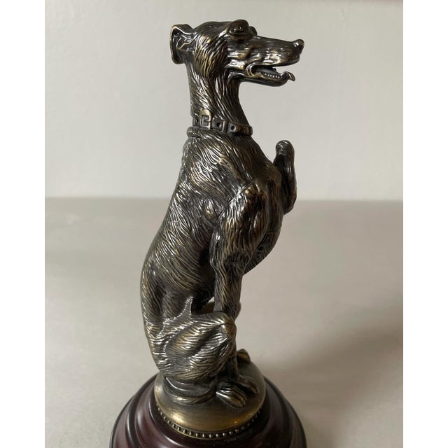 Vintage Bronze/Brass Whippet/Greyhound Dog Figure on Turned Wood Base For Sale - Image 4 of 9