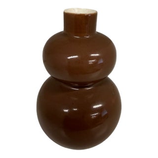 Antique Chocolate Brown Double Gourd Ceramic Glossy Glazed Mini Vase For Sale