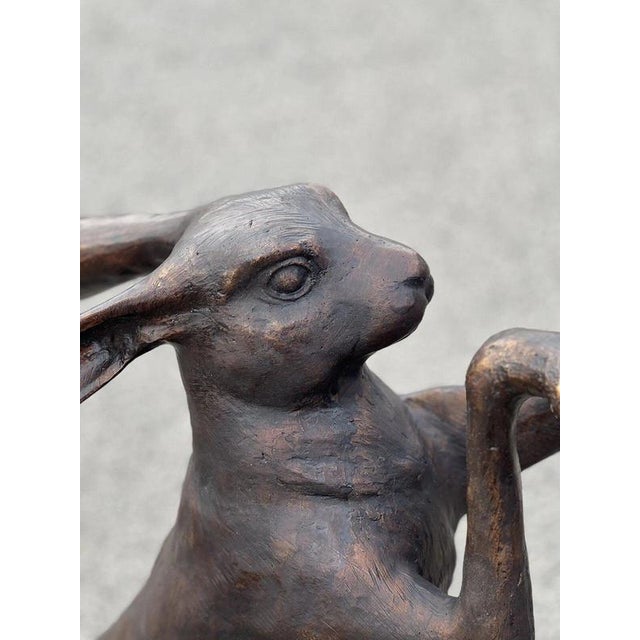 Brown Large Cast Bronze Boxing Hares Sculptures For Sale - Image 8 of 9