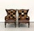 Traditional Vintage Carved Wood Patchwork Cowhide Wingback Chairs - Pair For Sale - Image 3 of 9