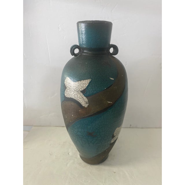 1980s Signed Ken Jensen Raku Style Ceramic Vase For Sale - Image 4 of 10