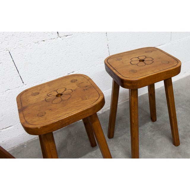Brutalist Handcrafted Floral Stools, 1960s, Set of 4 For Sale - Image 9 of 18