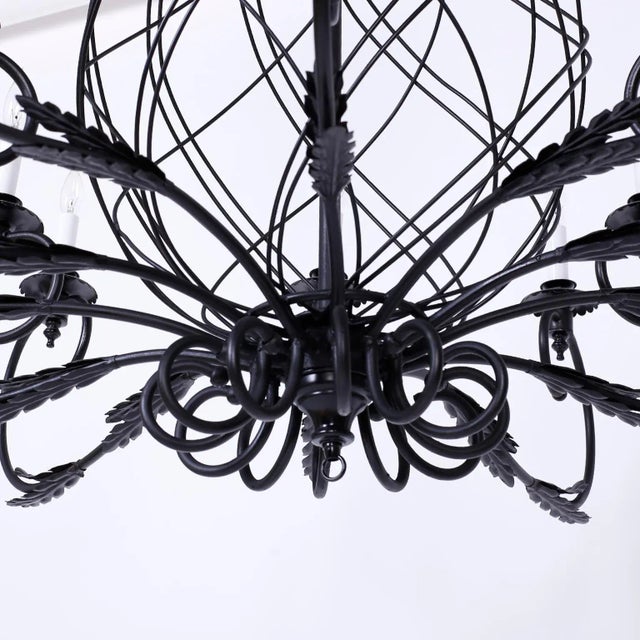 Black Large Midcentury Metal Pineapple Chandeliers - A Pair For Sale - Image 8 of 9