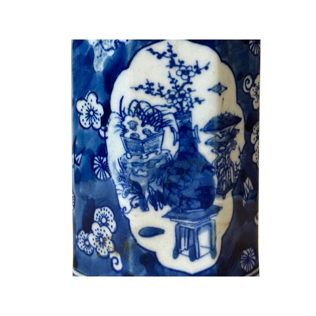 4" Small Octagonal Blue White Flower Vases Graphic Porcelain Art Vase For Sale - Image 10 of 11