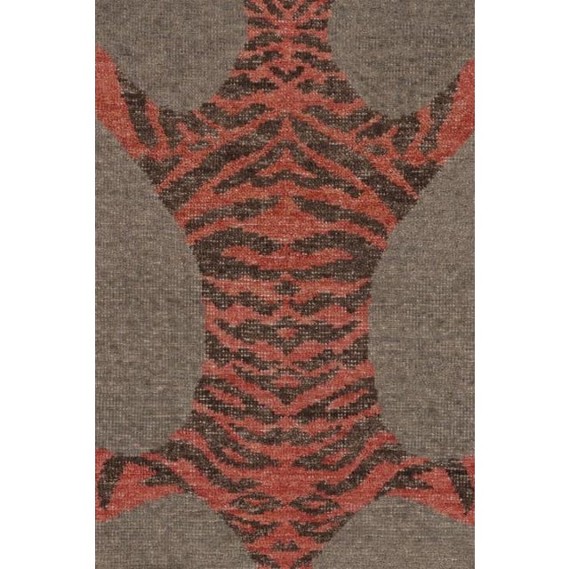 Rug & Kilim’s Distressed Tiger Runner Rug With Gray and Orange Pictorial For Sale In New York - Image 6 of 9