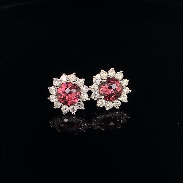 Rubellite Tourmaline Diamond Earrings 14k WG 2.55 TCW Certified For Sale - Image 12 of 14