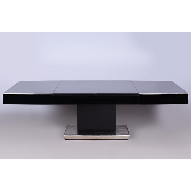Large Art Deco Chrome and Black Glass Extendable Dining Table, 1930s For Sale - Image 11 of 18