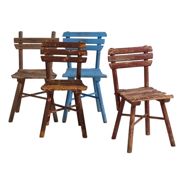 Antique School Chairs, 1920, Set of 4 For Sale