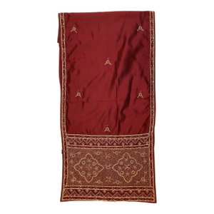 Sethi & Sethi Indian Mosaic Zardozi Metallic Embroidered Claret Silk Throw/Table Runner