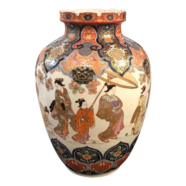 Large 19th Century Hand Painted Imari Porcelain Vase Meiji Period For Sale