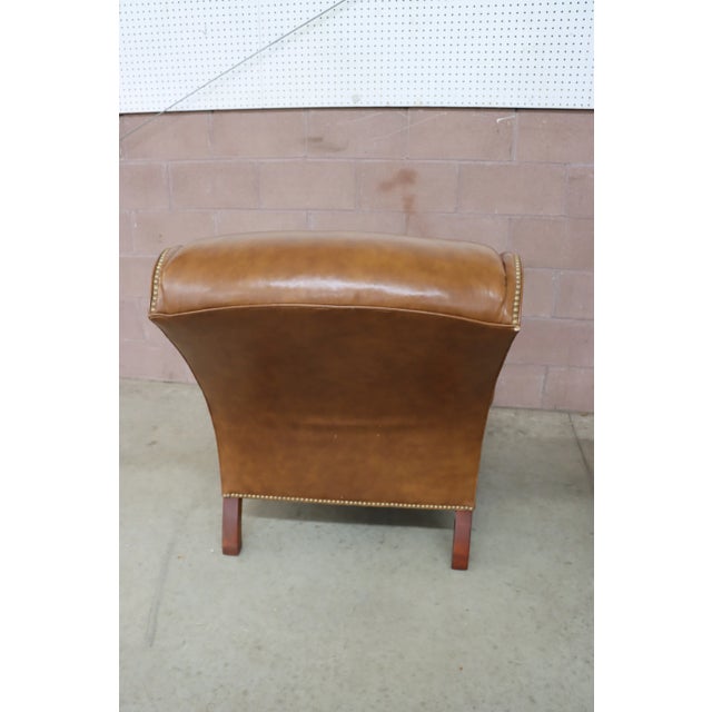 Wood Stickley Leather Wingback Chair & Ottoman For Sale - Image 7 of 13