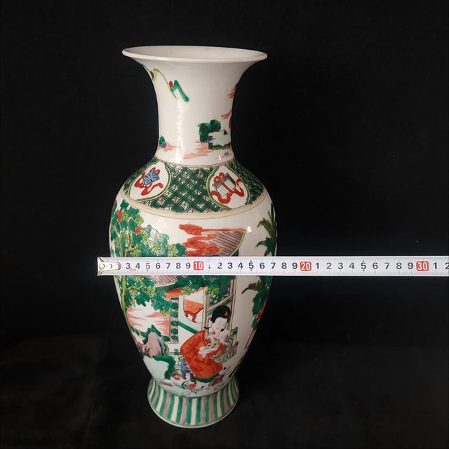 Chinese Ceramic Vase,Kangxi Marked Famille Verte Porcelain Vase Hand Painted Playing Children Pattern For Sale - Image 9 of 12