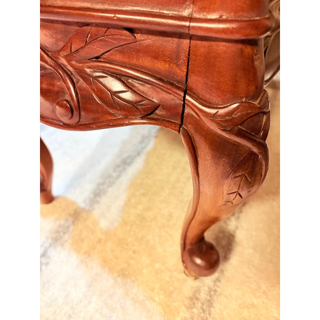 Chocolate Vintage Carved Wood Storage Coffee Table With Cane Top For Sale - Image 8 of 9