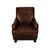 Brown leather club chair by Lazzaro with a tall, gently sloped back, rolled top edge, and low padded arms. Nailhead trim...