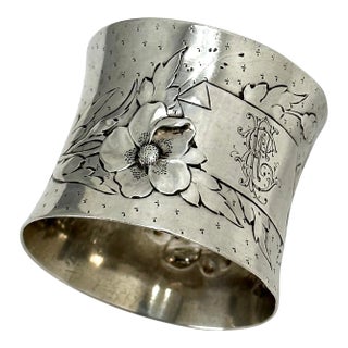Outstanding Large Antique Germany 800 Grade Continental Coin Silver Flower Decorated Napkin Ring Circa 1880s For Sale
