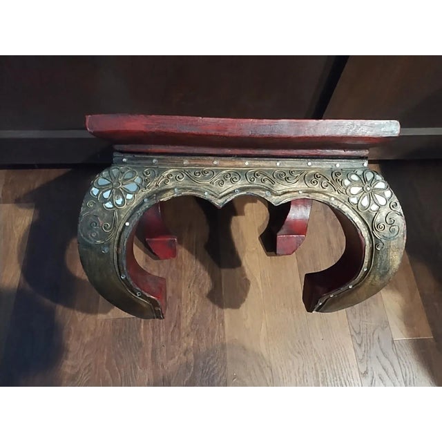 Wood Solid Wood Whimsigoth Asian Ornate Carved Stool/Plant Stand For Sale - Image 7 of 7