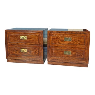 1980s Henredon Scene One 1 Campaign Nightstands with Brass Hardware - a Pair For Sale
