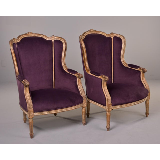 Ponteuse Louis XV Style Bergeres With New Aubergine Velvet Upholstery - Pair For Sale - Image 10 of 12