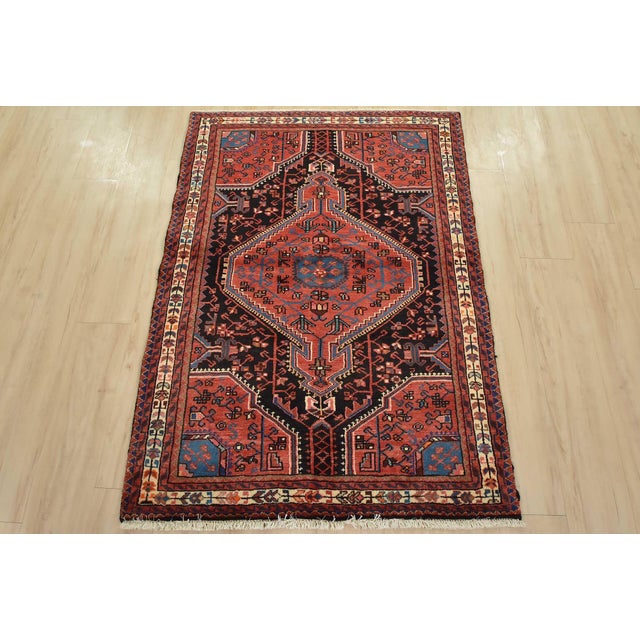 Tribal Zanjan Rug 3’7” X 5′ Blue Wool Vintage Tribal Hand-Knotted Oriental Carpet For Sale - Image 3 of 12