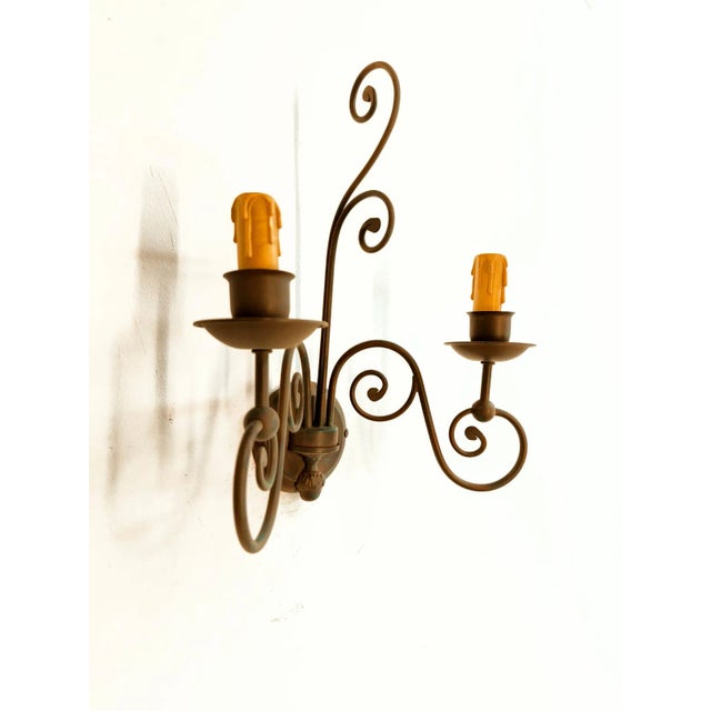 Metal Wrought Iron 2-Light Wall Sconce For Sale - Image 7 of 9