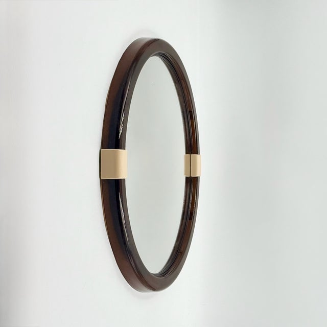 French Space Age Round Wall Mirror in Brown Acrylic Glass, 1970s For Sale - Image 4 of 15
