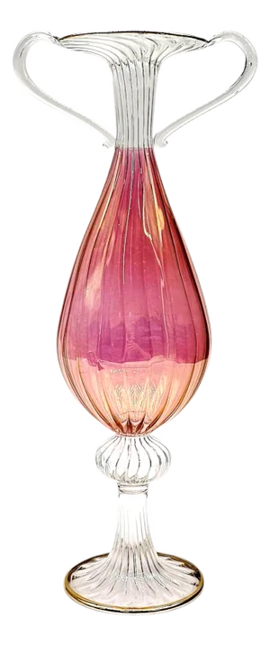 1940s Murano Hand-Blown Cranberry & Gold Venetian Glass Vase With Handles