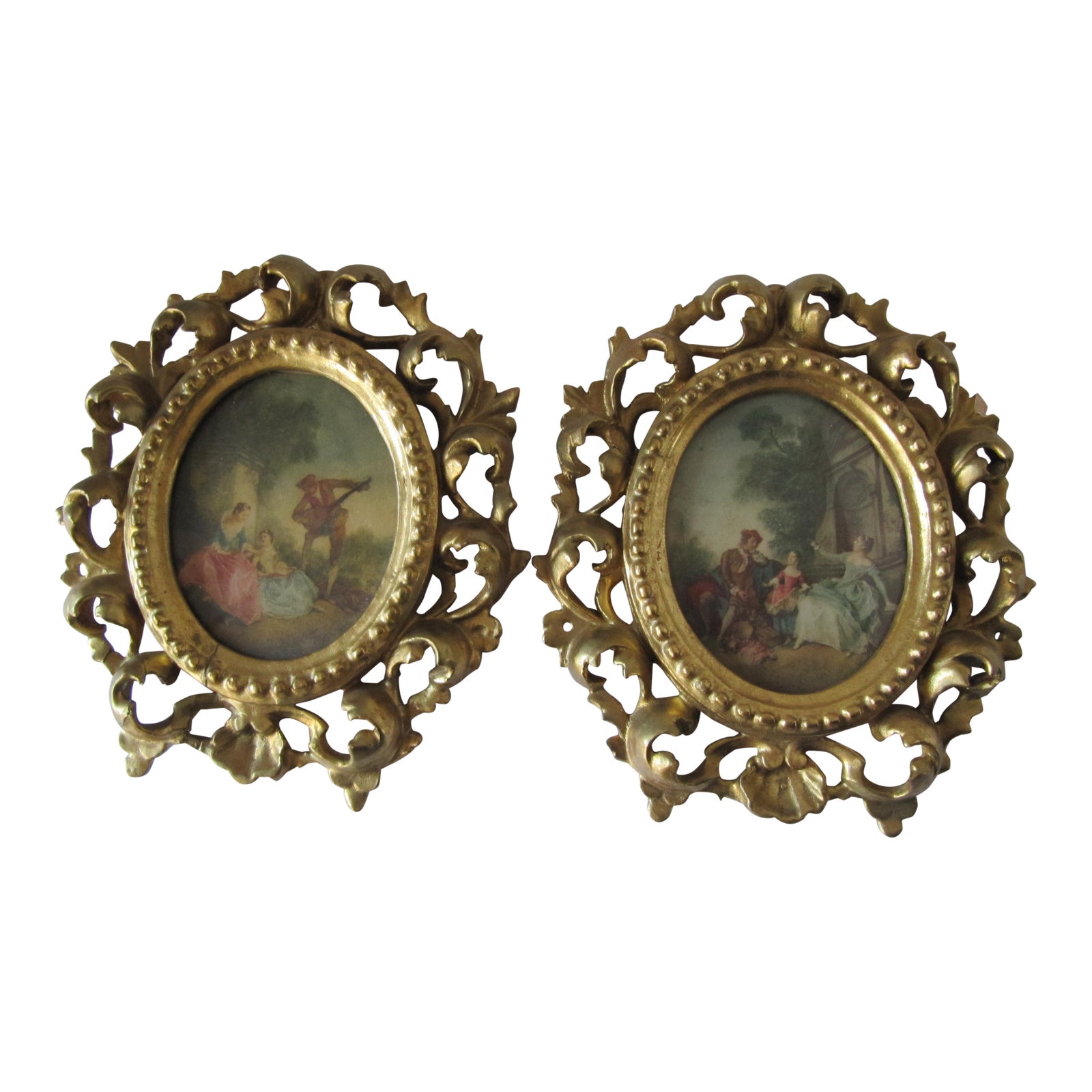 Antique Hand Carved Oval Wood Gold Gilt Italian Frames With Prints2