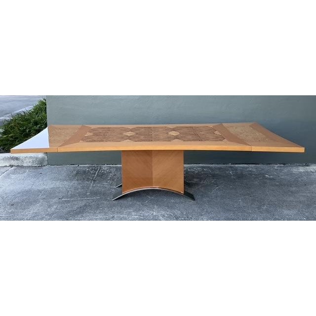 Vintage Italian Extendable Burl Wood and Chrome Dining Table For Sale - Image 9 of 13
