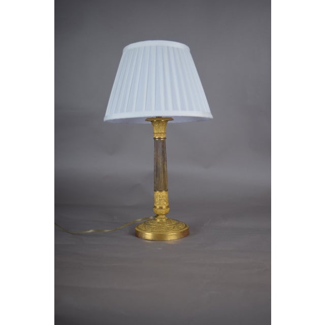 Gold 19th Century Ormolu Gilt Bronze Table Lamp with Pleated Shade For Sale - Image 8 of 11
