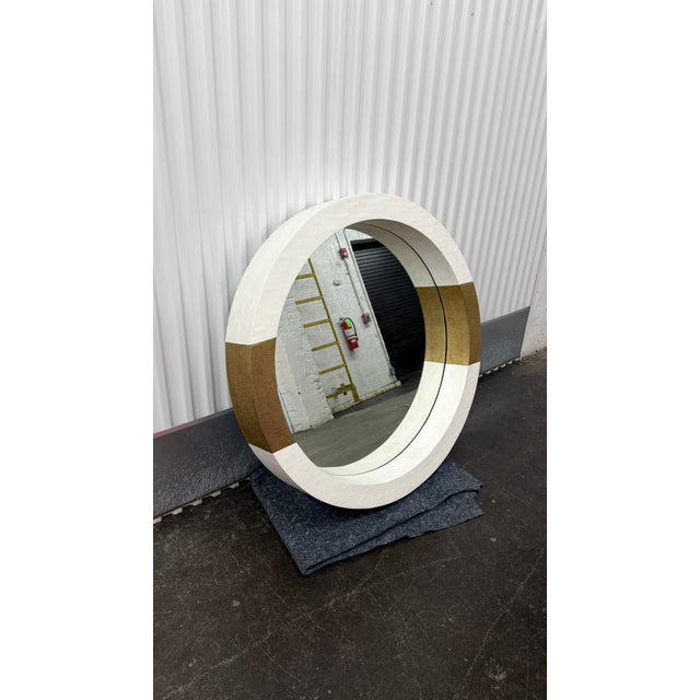 2010s Mr Brown London Asti Large Round Mirror Ivory Gold Faux Shagreen For Sale - Image 5 of 6