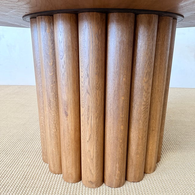 Wood Lavene Solid Oak Fluted Pedestal Dining Table – Montana Brown Finish 60" For Sale - Image 7 of 11