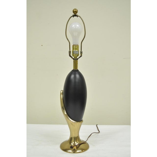 Vintage Mid Century Modern Art Deco Brass Black Metal Egg Nouveau Table
