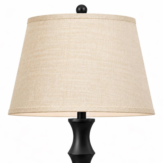 Black Late 20th Century Sculptural Matte Black Table Lamps With Linen Shades - A Pair For Sale - Image 8 of 8