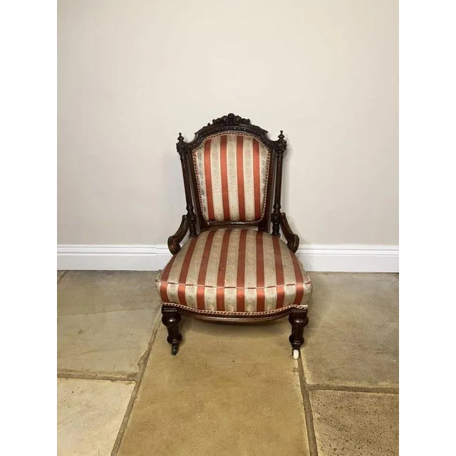 Mid 19th Century Victorian Carved Walnut Ladies Chair, 1860s For Sale - Image 5 of 10