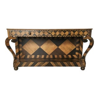 Unique Geometric Marquetry Console Table For Sale